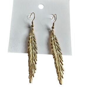 Textured Elongated Gold Leaf Drop Style Earrings